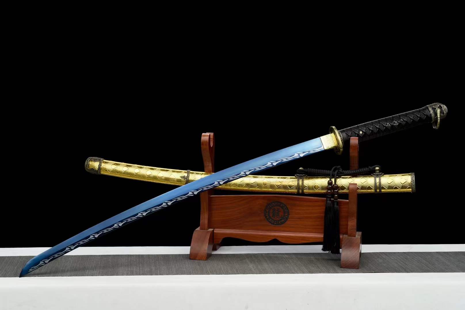 boxkatana Hand Forged Japanese Samurai Katana 98 High manganese Steel Baked Blue