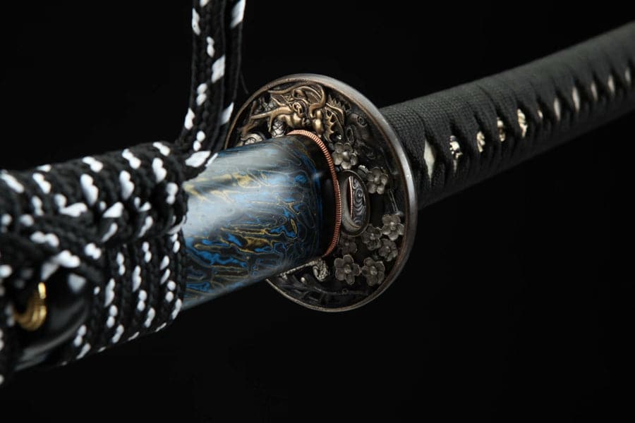 boxkatana Hand Forged Japanese Samurai Katana Green Dragon Blade Plate Pattern Steel Blue