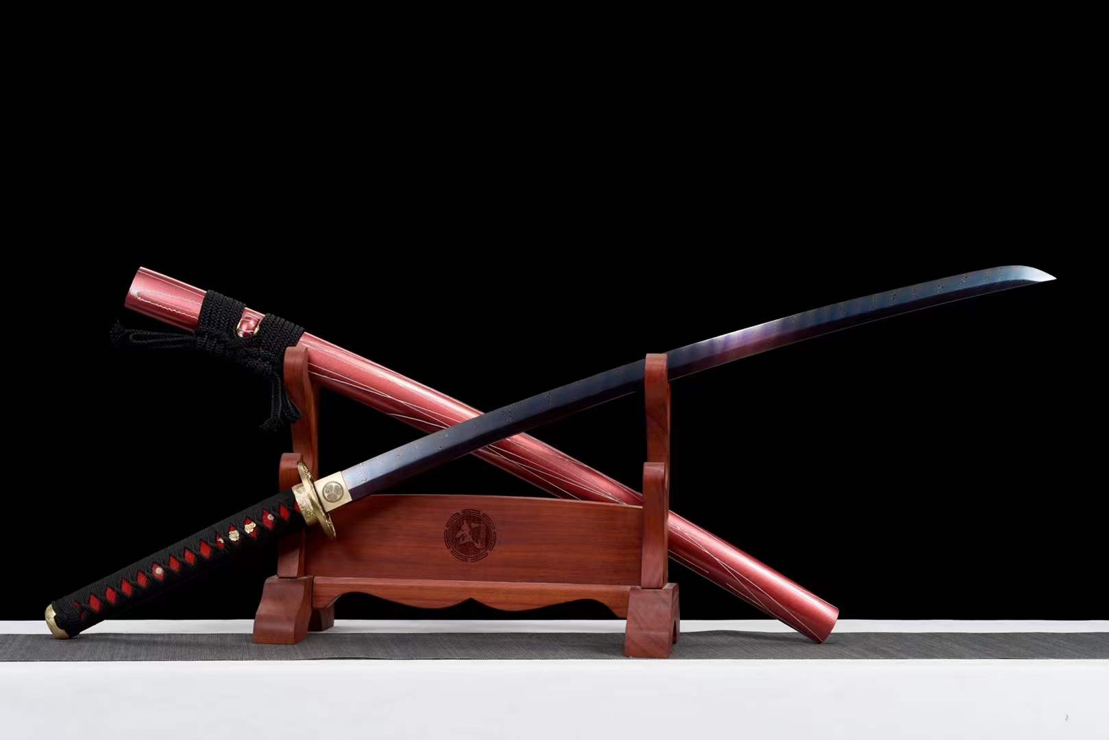 boxkatana Hand Forged Japanese Samurai Katana Naraka:Bladepoint Pattern Steel Blade baking blue