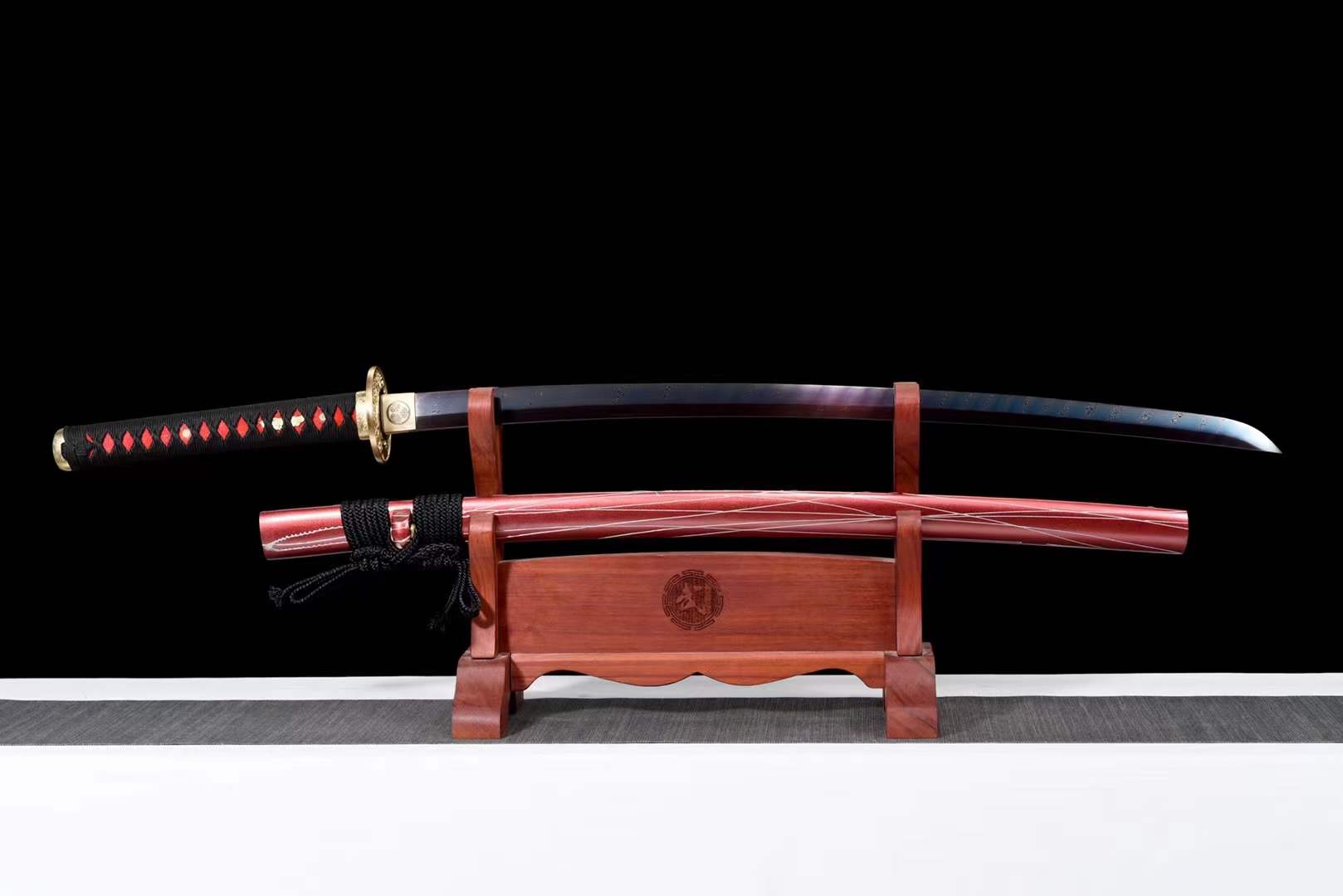 boxkatana Hand Forged Japanese Samurai Katana Naraka:Bladepoint Pattern Steel Blade baking blue