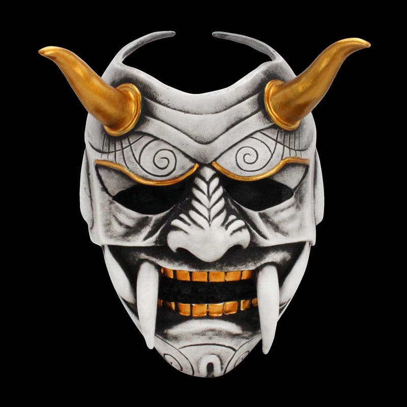 boxkatana White Hand-Made Japanese Hannya Fangs Resin Oni Mask