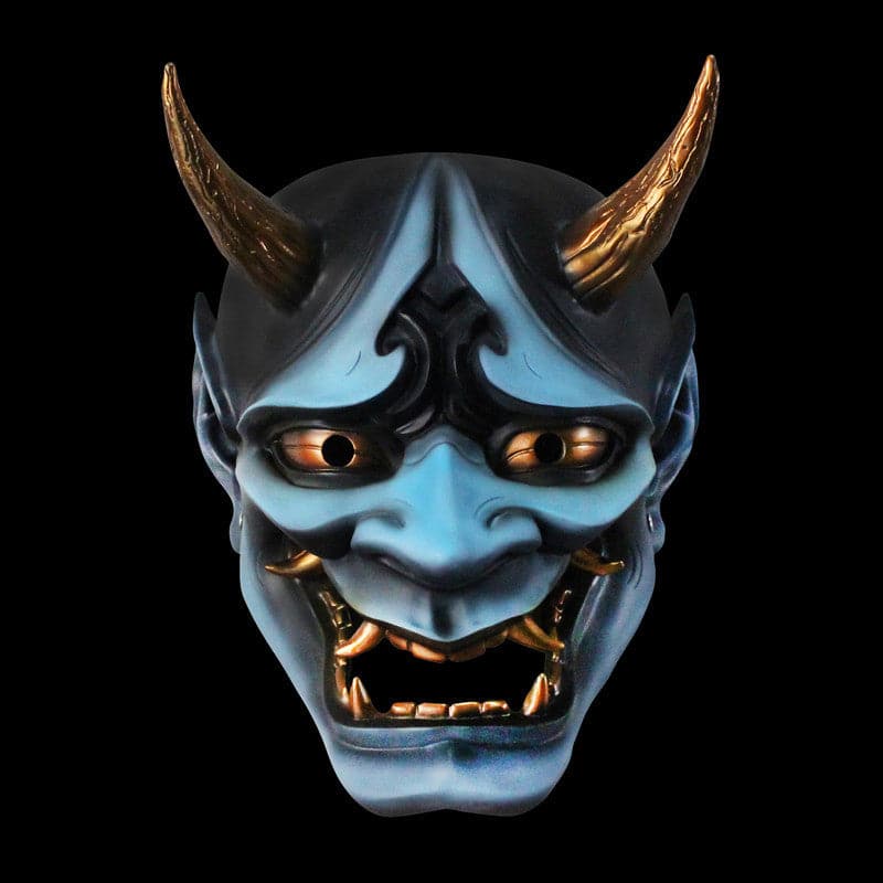 boxkatana Sky Blue Hand-Made Japanese Hannya Hundred Ghosts at Night Oni Mask