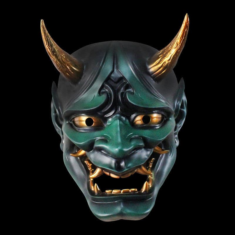 boxkatana Green Hand-Made Japanese Hannya Hundred Ghosts at Night Oni Mask
