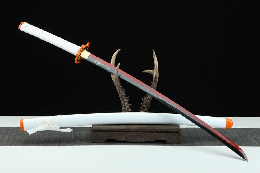 boxkatana Handmade Anime Katana Demon Slayer Kyojuro Rengoku Nichirin Sword 1045 High Carbon Steel White