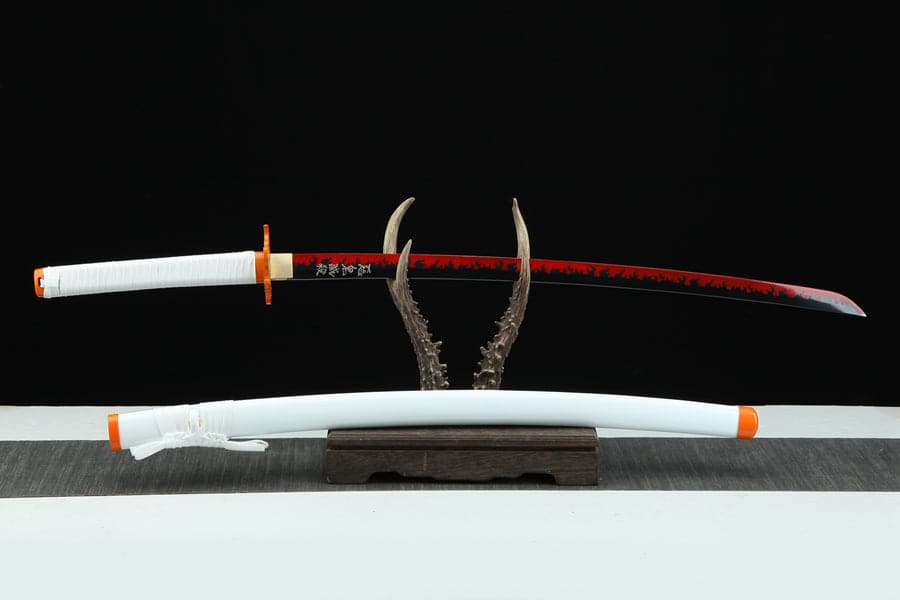 boxkatana Handmade Anime Katana Demon Slayer Kyojuro Rengoku Nichirin Sword 1045 High Carbon Steel White