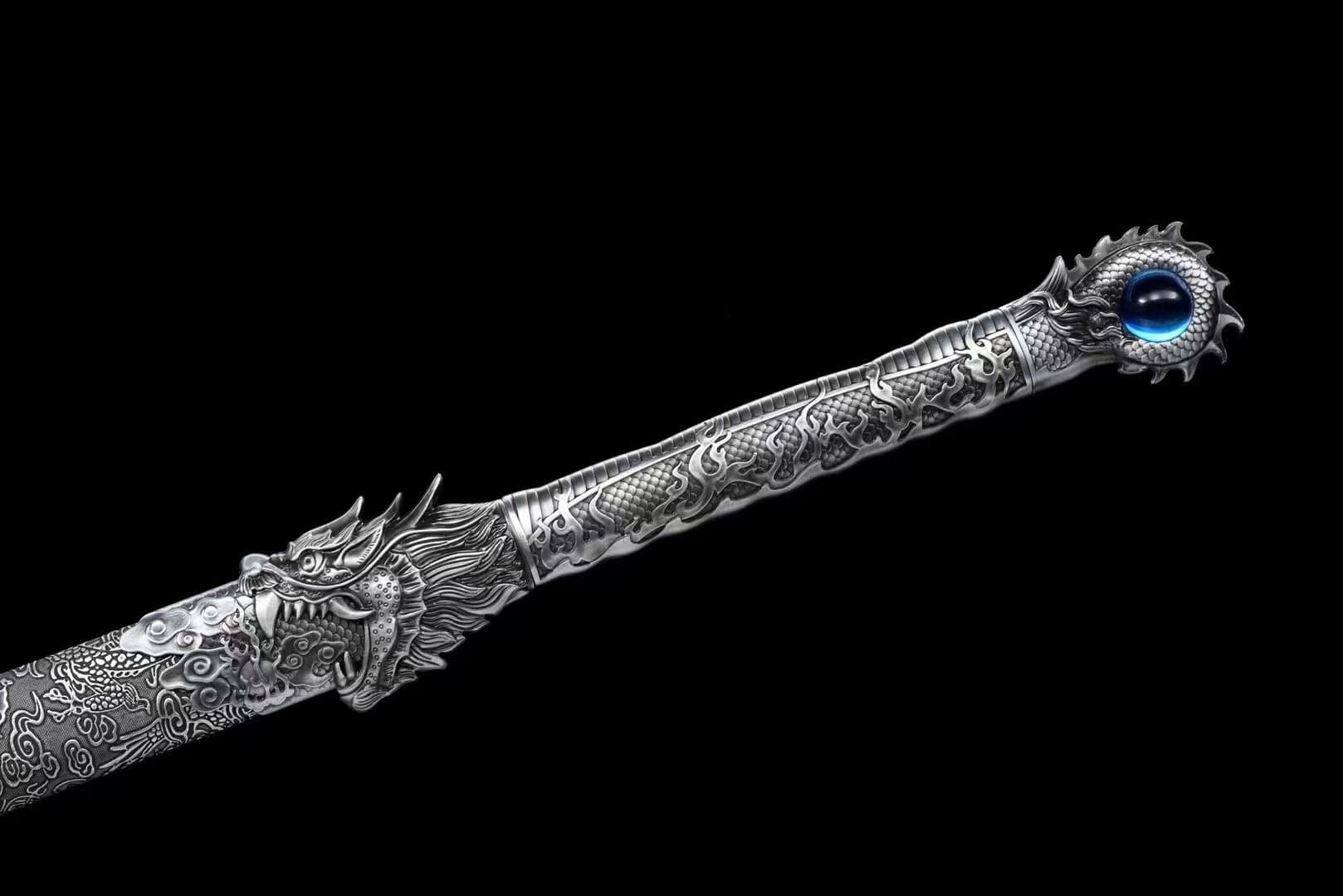 boxkatana Handmade Ao Tian Manganese Steel Chinese Sword Baked blue engraving