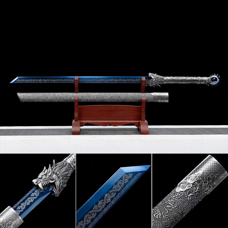 boxkatana Handmade Ao Tian Manganese Steel Chinese Sword Baked blue engraving