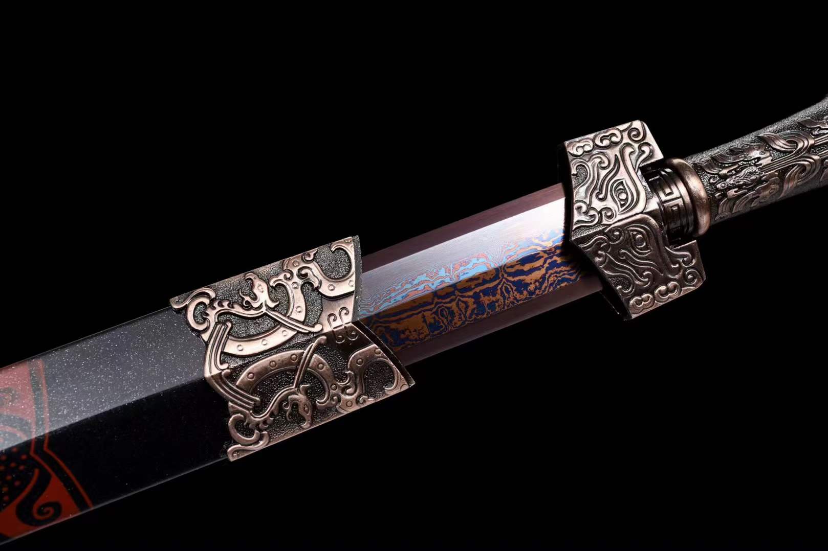 boxkatana Handmade Chinese Han Dynasty 青雲 Sword Damascus Steel Blade baking blue