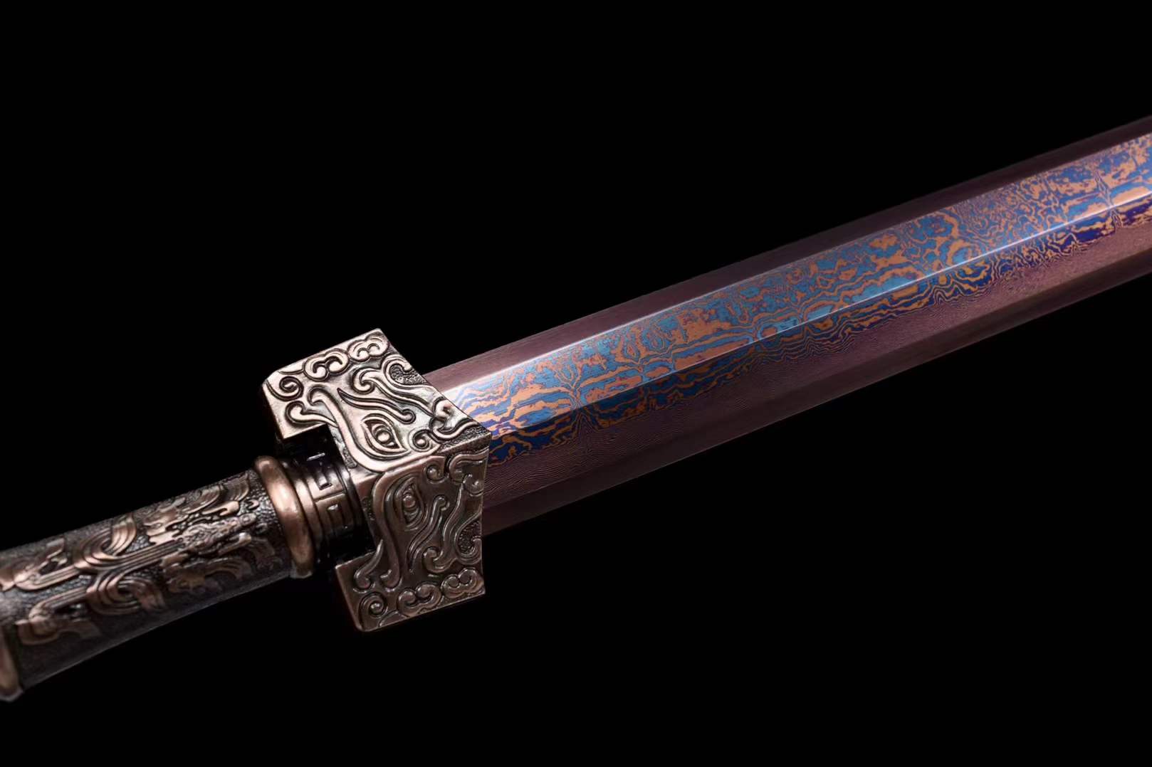 boxkatana Handmade Chinese Han Dynasty 青雲 Sword Damascus Steel Blade baking blue