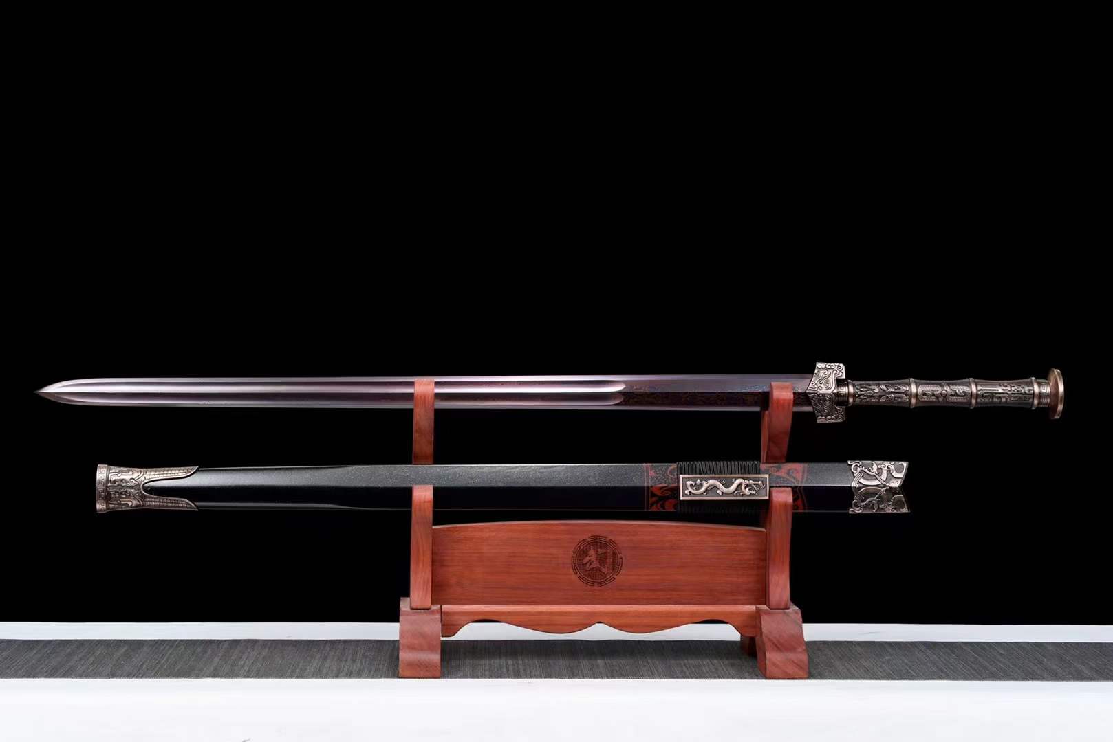 boxkatana Handmade Chinese Han Dynasty 青雲 Sword Damascus Steel Blade baking blue