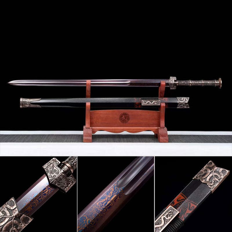 boxkatana Handmade Chinese Han Dynasty 青雲 Sword Damascus Steel Blade baking blue