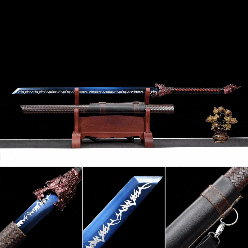 boxkatana Handmade Devour the Moon Manganese Steel Chinese Sword With Blue Blade