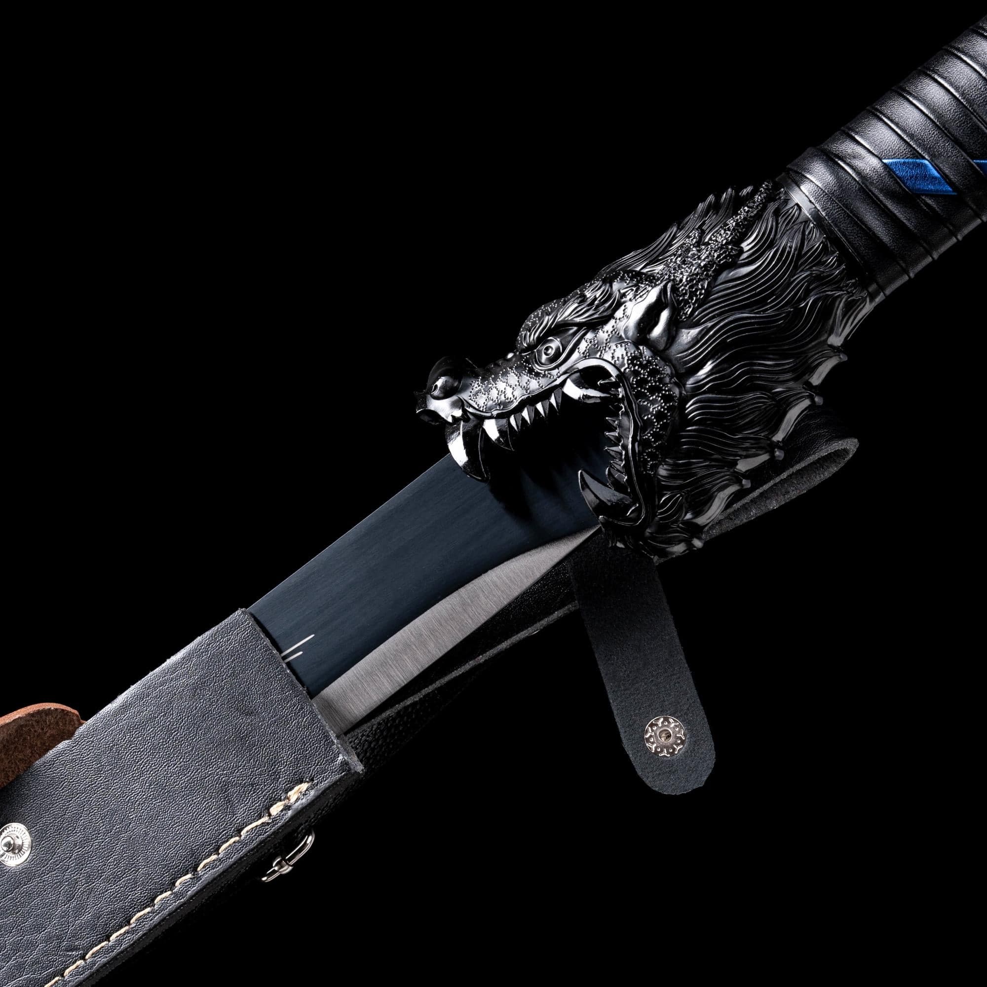 boxkatana Handmade Dragon Battle Blade Manganese Steel Chinese Sword Black & White