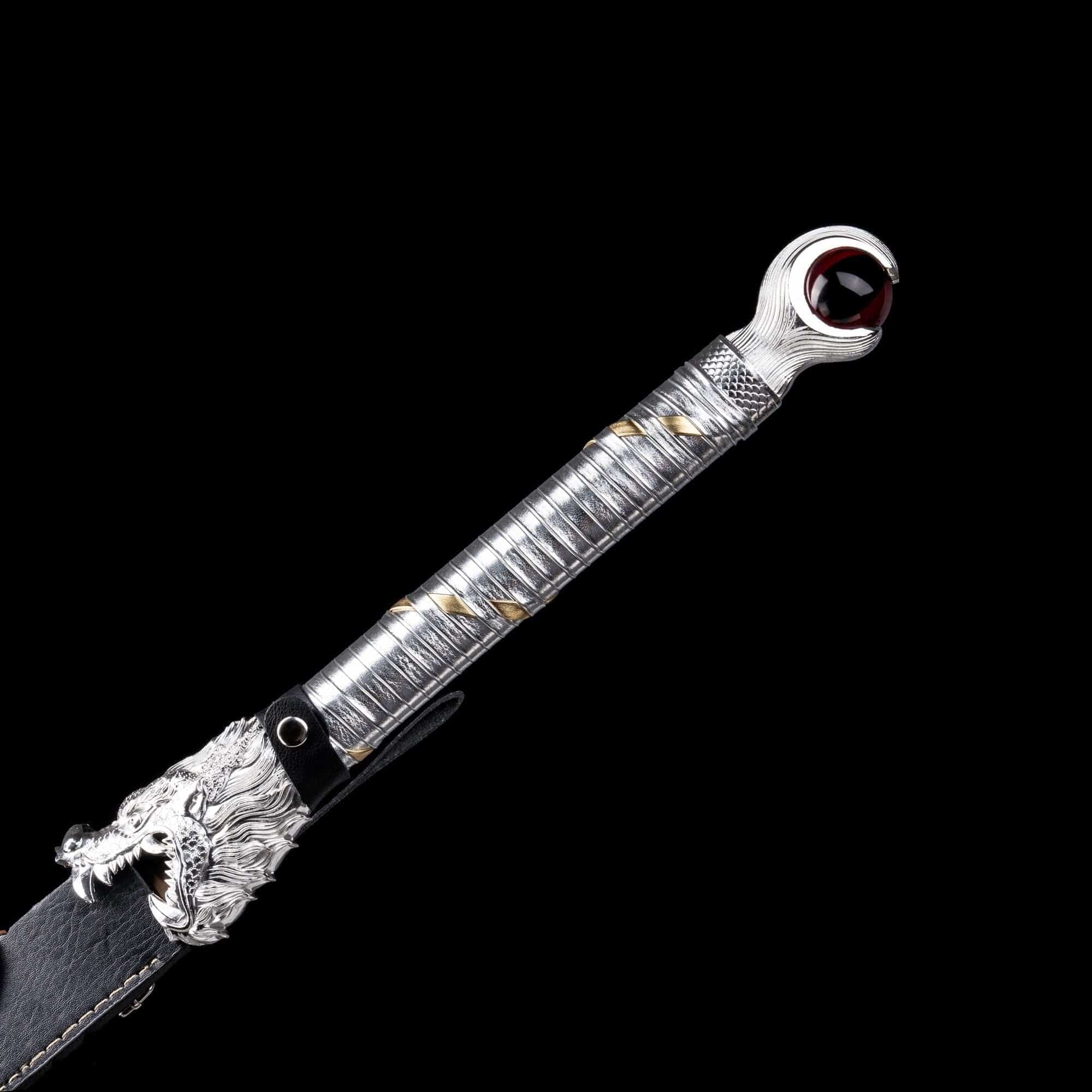boxkatana Handmade Dragon Battle Blade Manganese Steel Chinese Sword Black & White