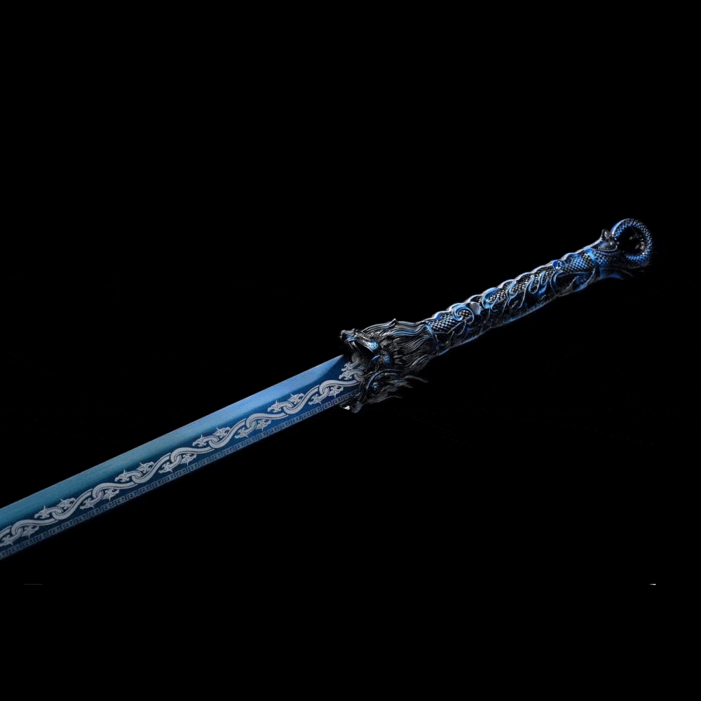 boxkatana Handmade Dragon Flame Battle Blade Chinese Sword With Blue Blade