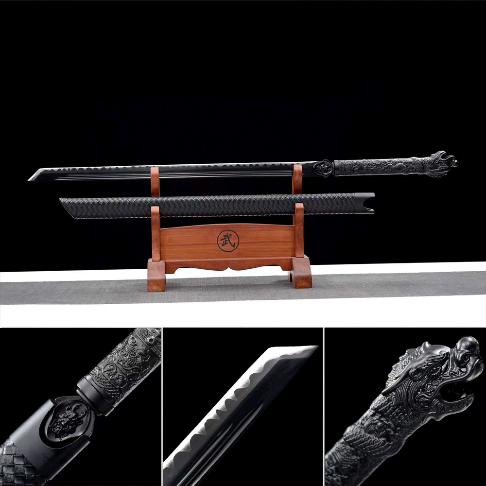boxkatana Handmade Dragon Slayer Manganese Steel Chinese Sword With Black Blade