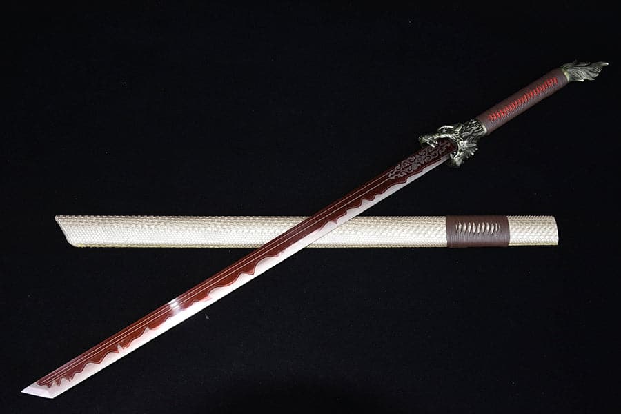 boxkatana Handmade High Carbon Steel Flowing Shadow Chinese Sword With Red Blade