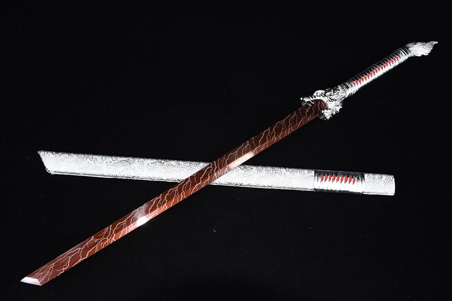 boxkatana Handmade High Carbon Steel Inferno Thunderwolf Chinese Sword With Red Blade