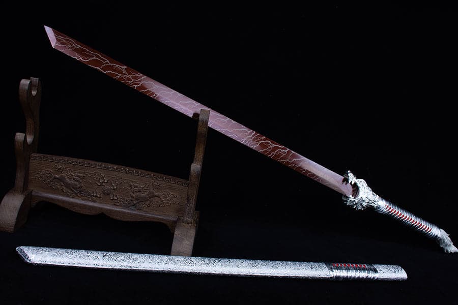 boxkatana Handmade High Carbon Steel Inferno Thunderwolf Chinese Sword With Red Blade
