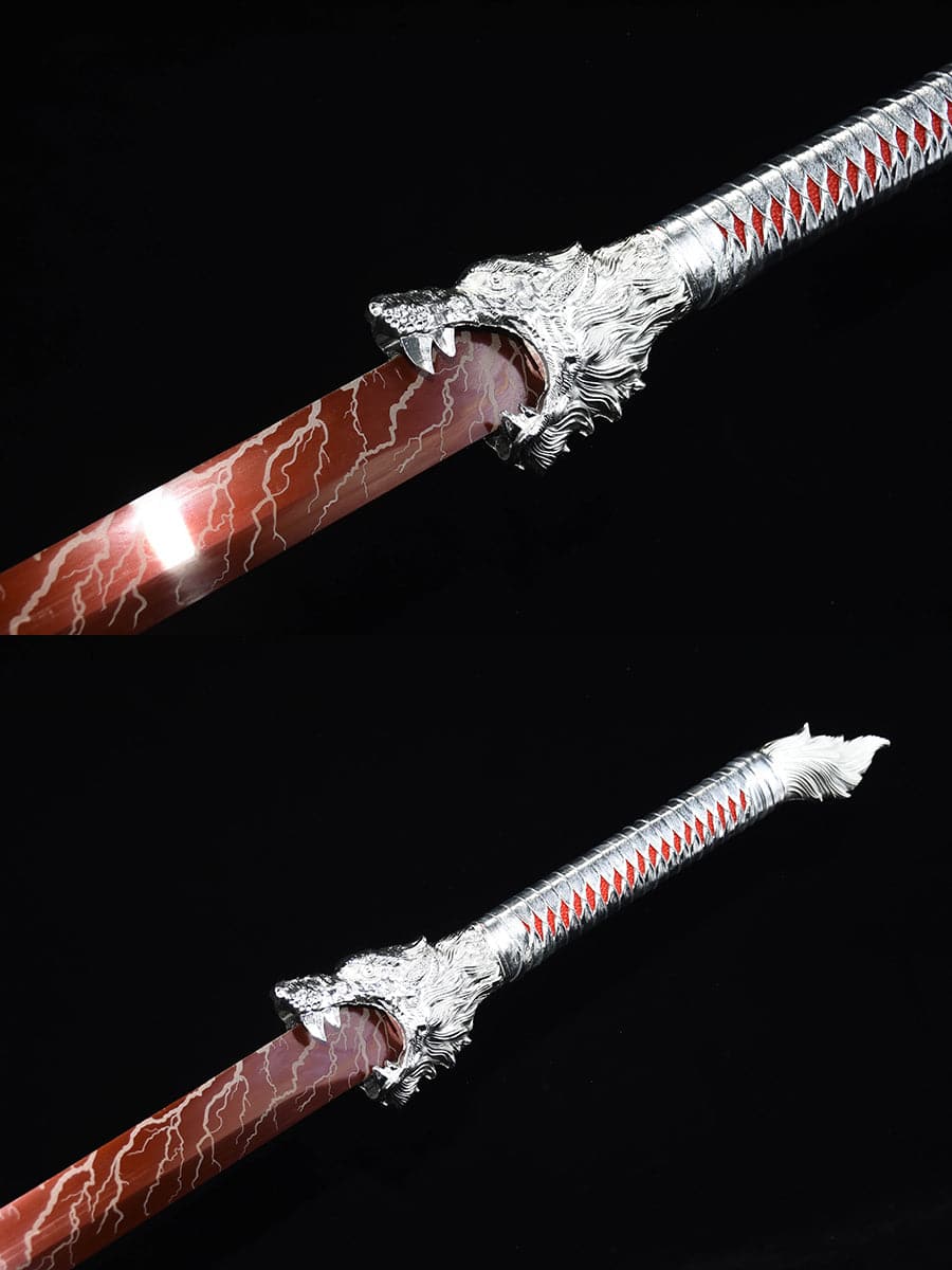 boxkatana Handmade High Carbon Steel Inferno Thunderwolf Chinese Sword With Red Blade