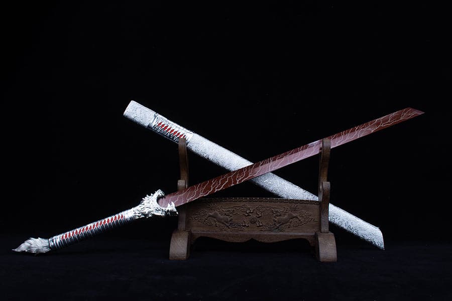 boxkatana Handmade High Carbon Steel Inferno Thunderwolf Chinese Sword With Red Blade
