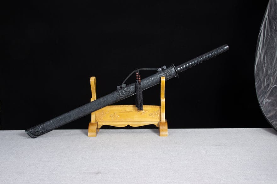 boxkatana Handmade High Manganese Steel Ink Dragon Chinese Sword With black Sheath