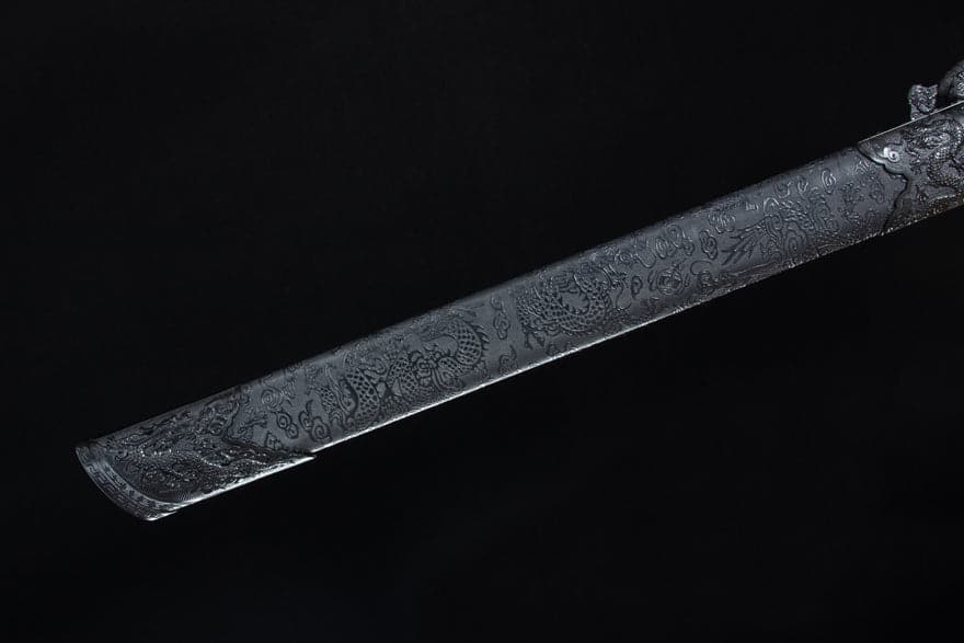 boxkatana Handmade High Manganese Steel Ink Dragon Chinese Sword With black Sheath