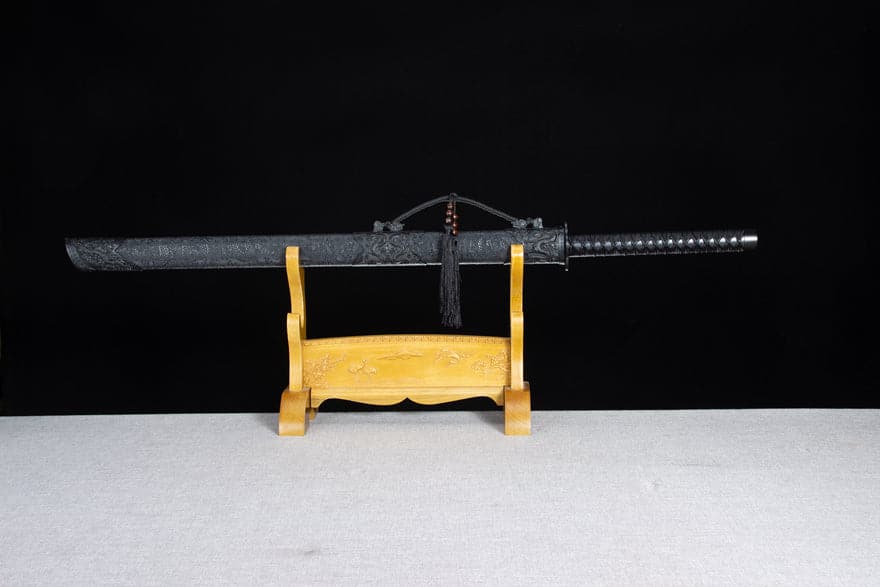 boxkatana Handmade High Manganese Steel Ink Dragon Chinese Sword With black Sheath