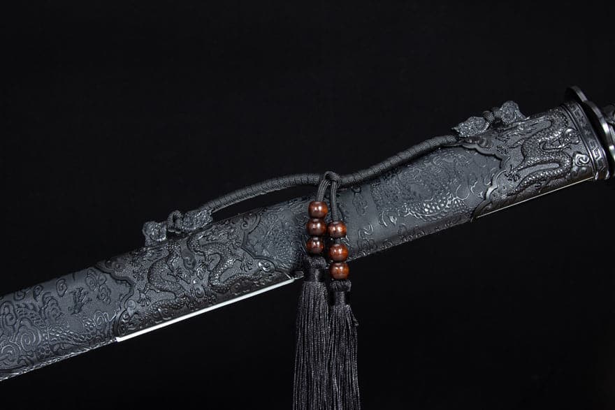 boxkatana Handmade High Manganese Steel Ink Dragon Chinese Sword With black Sheath