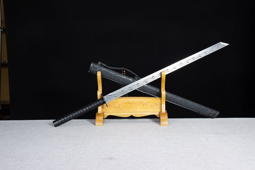 boxkatana Handmade High Manganese Steel Ink Dragon Chinese Sword With black Sheath