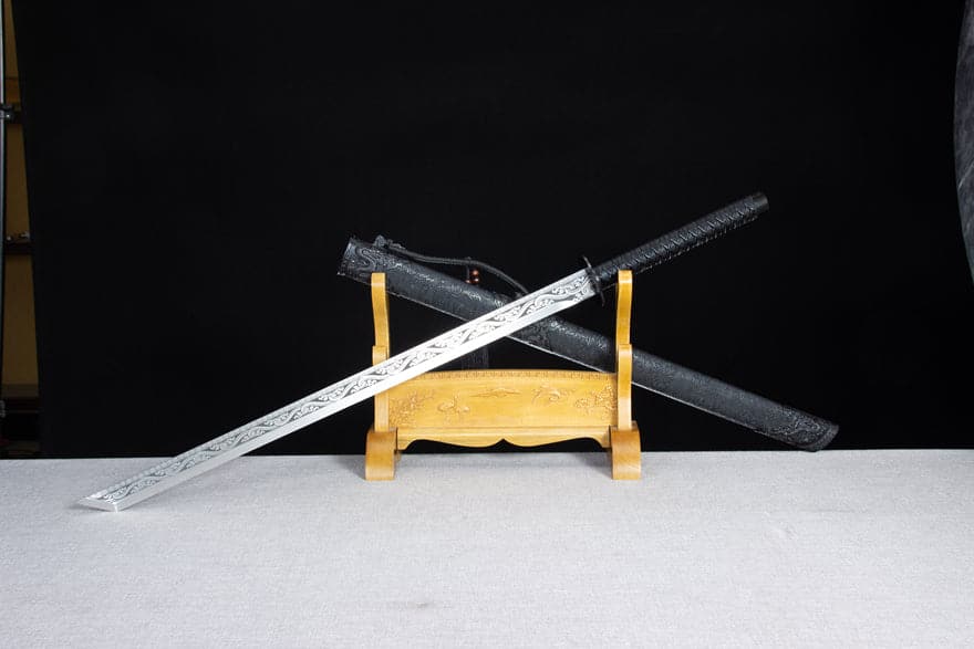 boxkatana Handmade High Manganese Steel Ink Dragon Chinese Sword With black Sheath