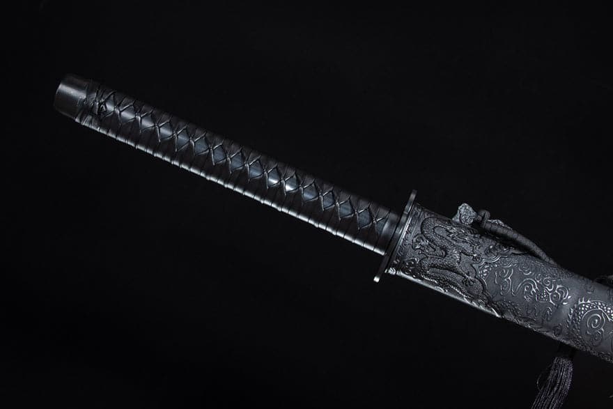 boxkatana Handmade High Manganese Steel Ink Dragon Chinese Sword With black Sheath