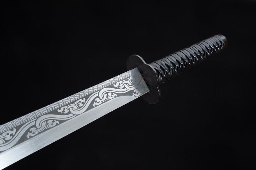 boxkatana Handmade High Manganese Steel Ink Dragon Chinese Sword With black Sheath