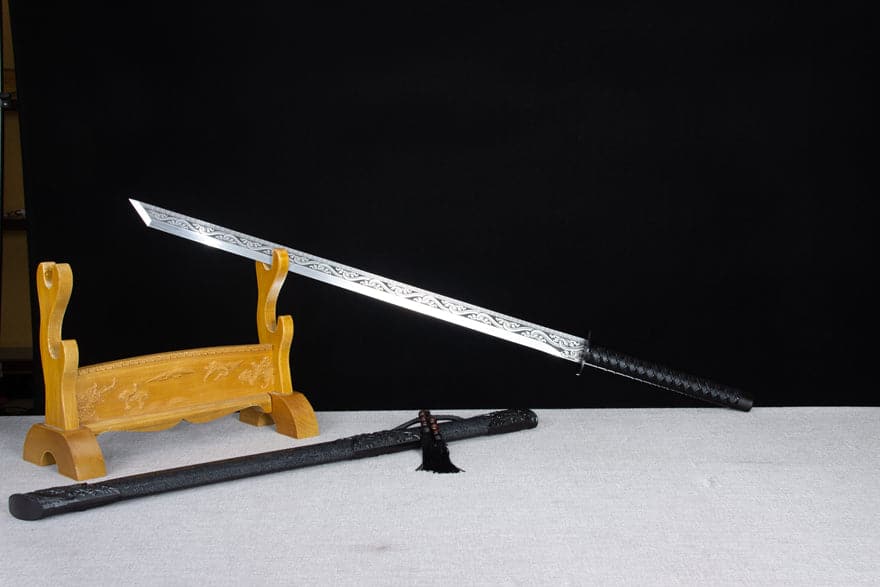 boxkatana Handmade High Manganese Steel Ink Dragon Chinese Sword With black Sheath