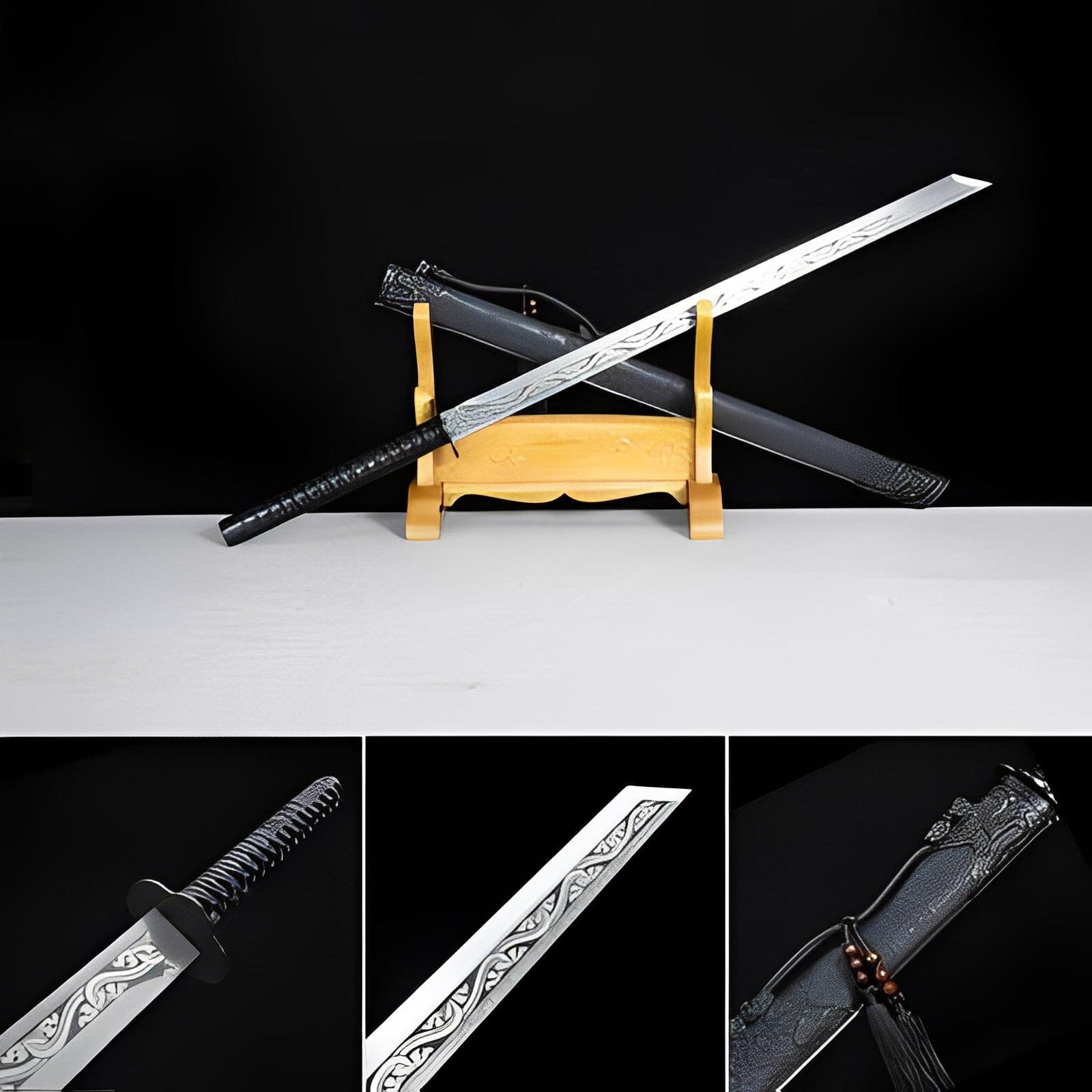 boxkatana Handmade High Manganese Steel Ink Dragon Chinese Sword With black Sheath