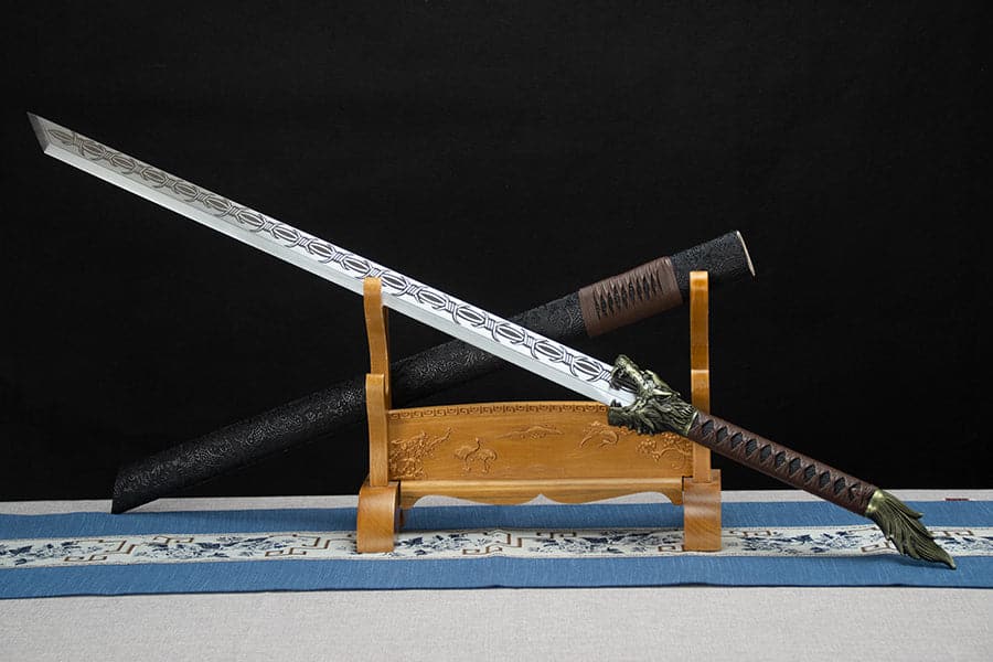 boxkatana Handmade High Manganese Steel Thorny Dire Wolf Chinese Sword With Black Sheath