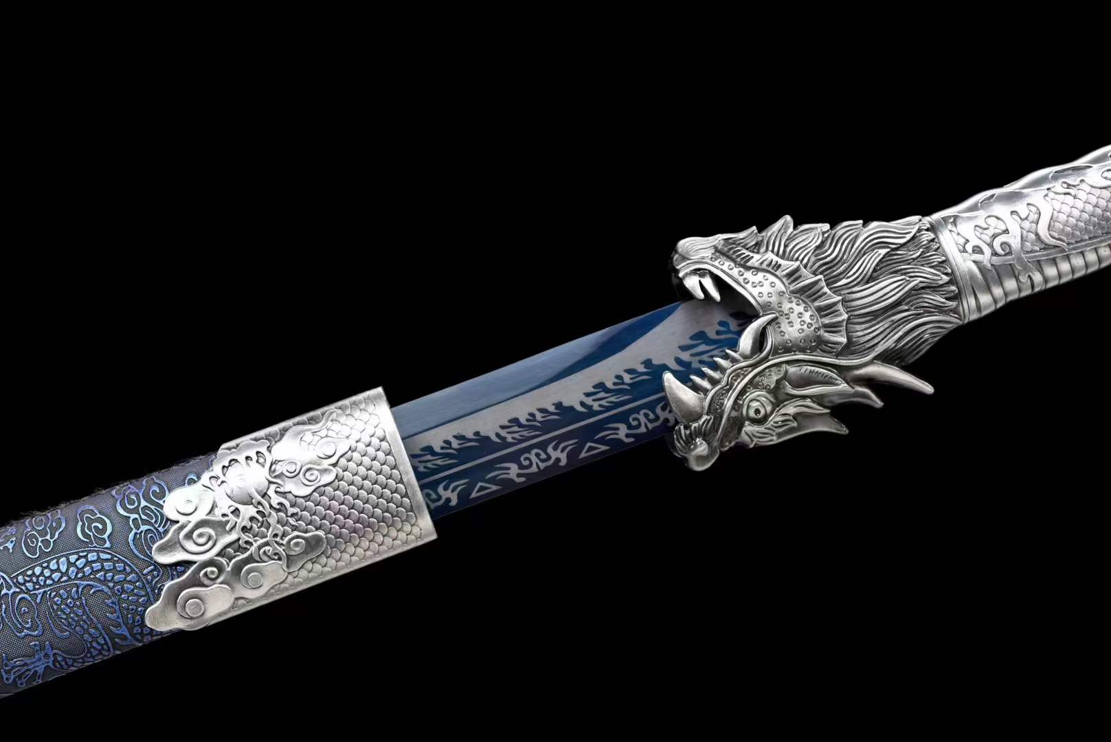 boxkatana Handmade Pride High Manganese Steel Chinese Sword With Blue Engraving Blade