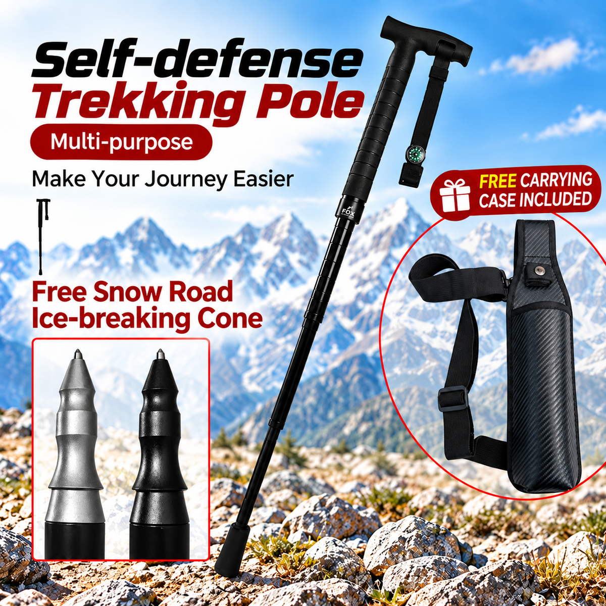 FOX Telescopic Hiking Pole with Self-Defense Baton