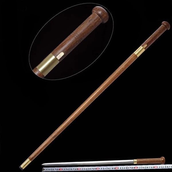 Handcrafted Mahogany Mushroom Head Pattern Steel Cane Sword with Copper Lock