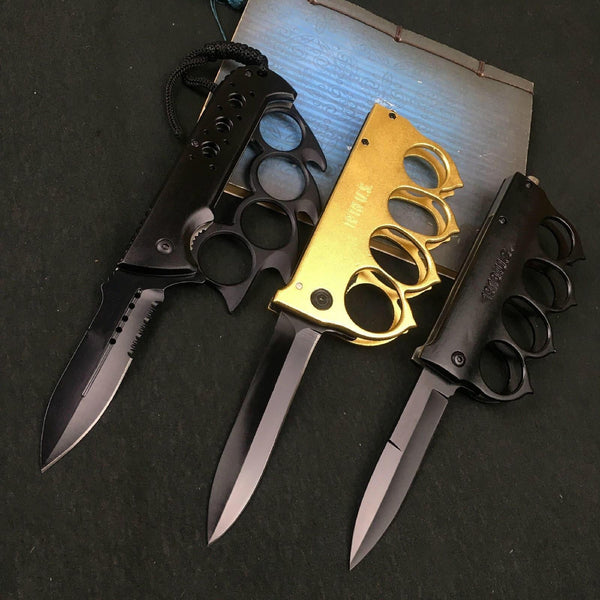 Knuckle Duster Folding Knife Outdoor Self-defense Pocket Knives Window Breaking Tool