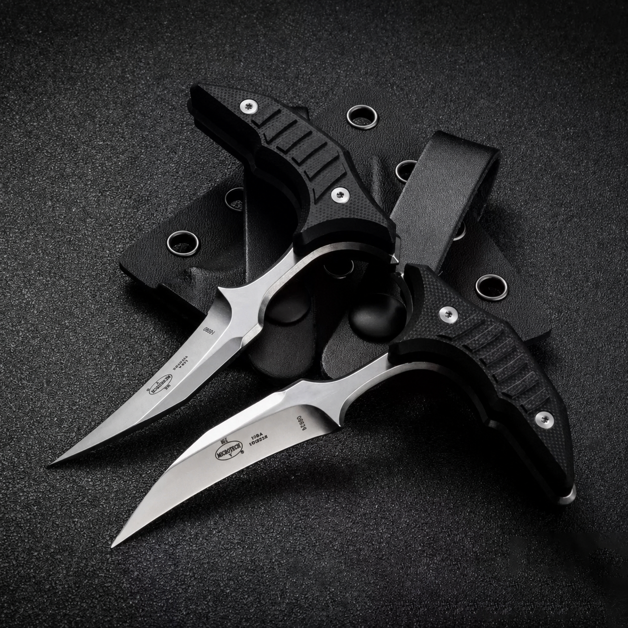 MicroTech Double bee shaped push type dagger serrated DLC blade-BK05