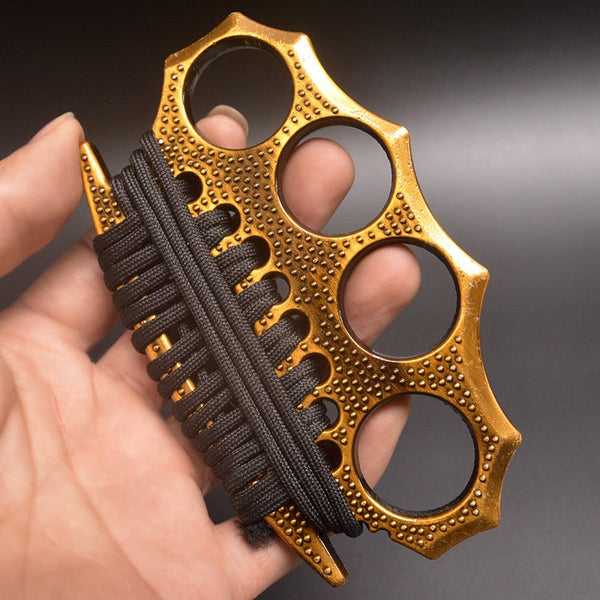 Outdoor self-defense metal brass knuckles duster four-finger hand buckle fitness training boxing finger buckle knuckle fist buckle defense broken window protective gear