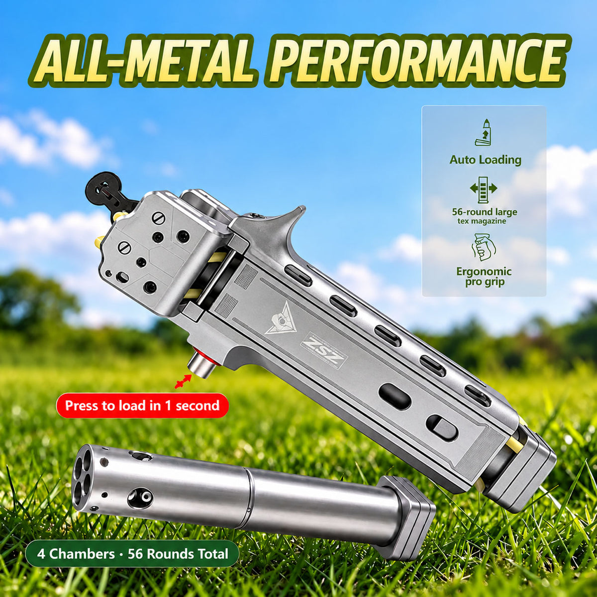 V10 56 Shots Slingshot with 4-in-1 Magazine CNC Aluminum Alloy-BK290