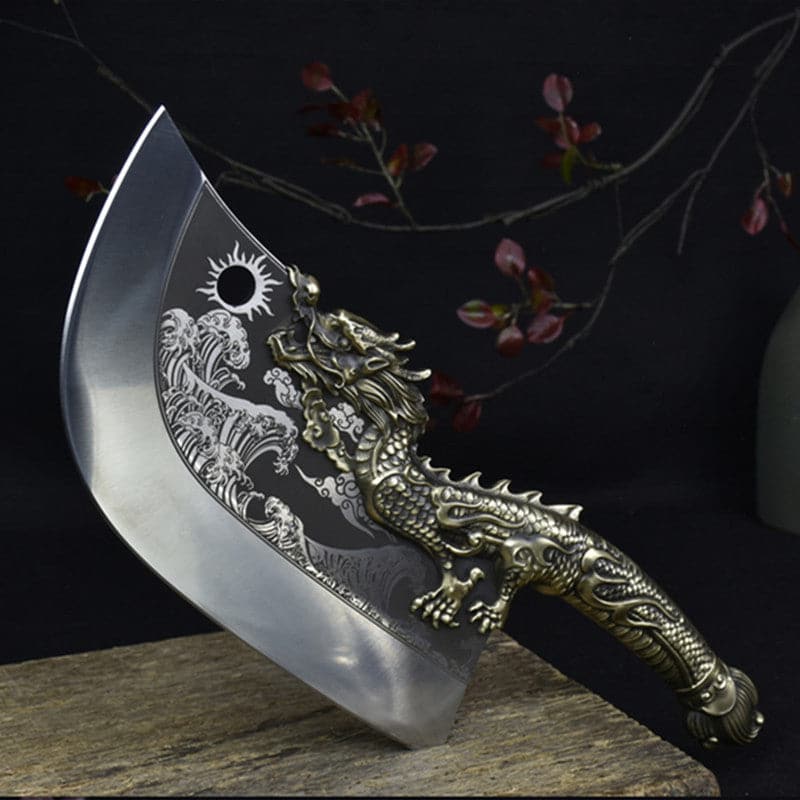 boxkatana Chivalry Knife Bone Cutting Knife Green Dragon Full Brass Handle