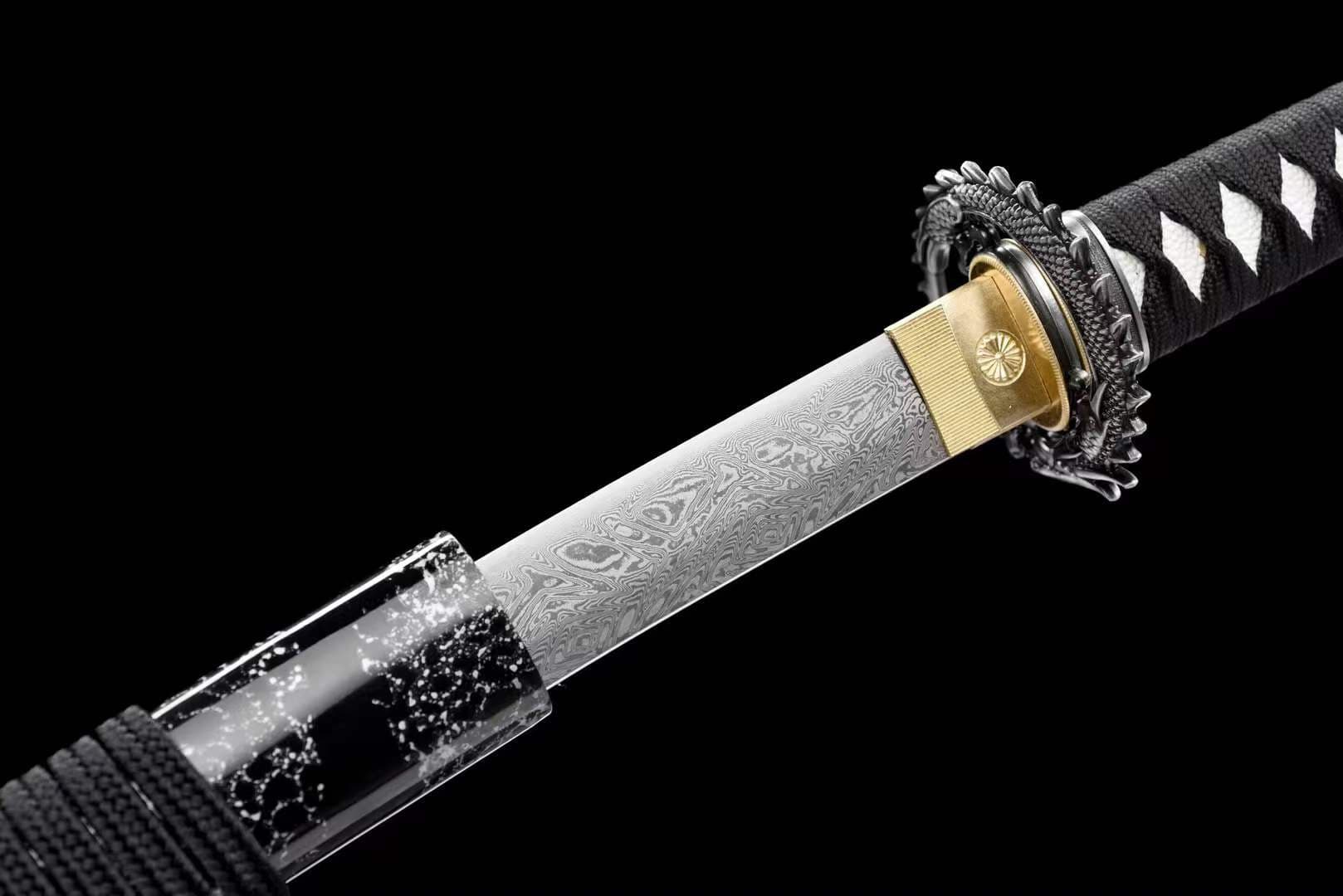BoxKatana Damascus Samurai Katana [Silver Dragon Fighting Sword]