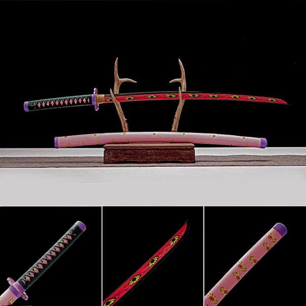 boxkatana Hand Forged Anime Katana Demon Slayer Kokushibo 1045 Carbon steel Red Blade