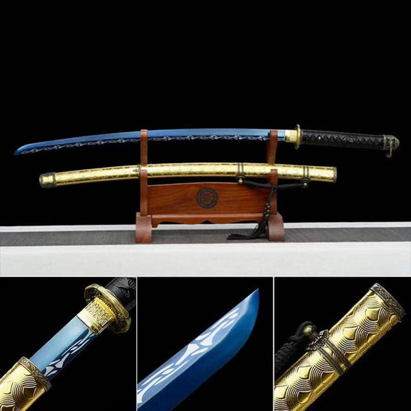 boxkatana Hand Forged Japanese Samurai Katana 98 High manganese Steel Baked Blue