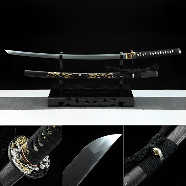 boxkatana Hand Forged Japanese Samurai Katana Double Dragon Pattern Steel