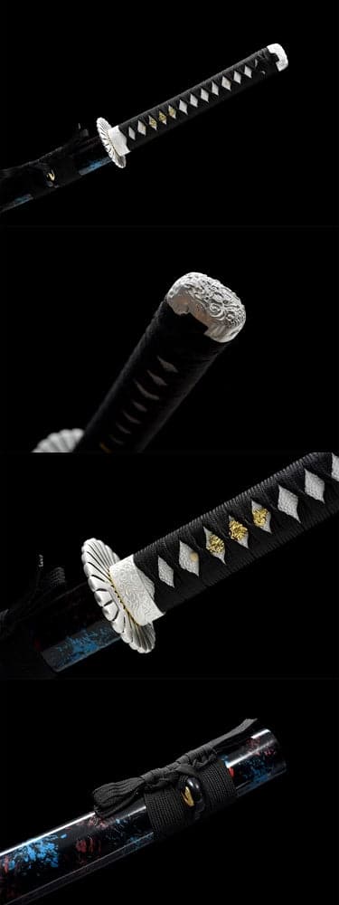 boxkatana Hand Forged Japanese Samurai Katana Eagle Carbon steel Blackened blade engraving
