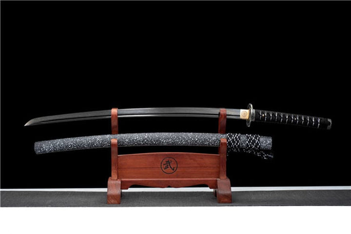 boxkatana Hand Forged Japanese Samurai Katana Eagle Eye Pattern Steel Black Blade